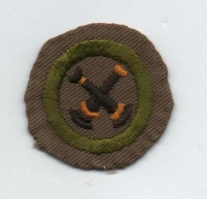 Firemanship Merit Badge, Type B Tan Wide Crimped (1934-35), Used - Picture 1 of 2