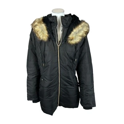 Chaqueta acolchada acolchada resistente al agua Susan Graver con capucha negra talla X-grande Foto 1 de 2