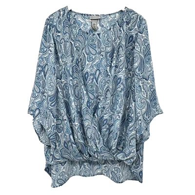 Camisa Top Catherines Talla 1X Imitación Envoltura Cachemira Manga 3/4 Artística Boho Costera Foto 1 de 4