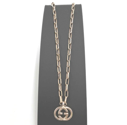 Collana Gucci ad incastro G ciondolo logo GG 21 7" argento sterling 925 usata