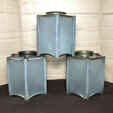 3 Vintage Mission Arts & Crafts Frosted Glass Light Fixture Shades 6 Panel