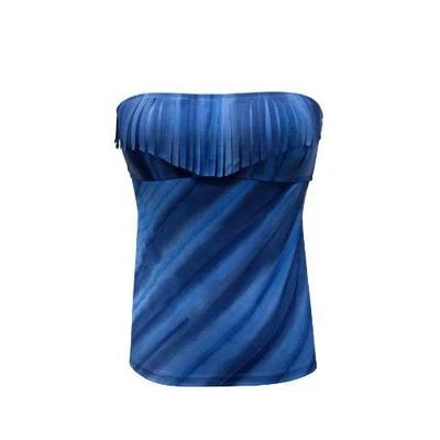 LUCKY BRAND WILD STREAK BANDEAU FRINGE TANKINI SWIM TOP BLUE MEDIUM EUC!! $78 - Image 1 of 4