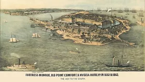 Fort Monroe, Old Point Comfort & Hygeia Hotel, VA, 1861-62. Civil War Prints. - Picture 1 of 2