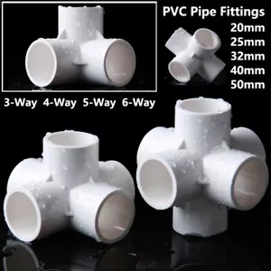 PVC 3/4/5/6-Way Elbow Connector Coupling Pipe Fittings 20/25/32/40/50mm White - Picture 1 of 32