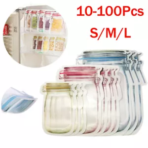 Reusable Mason Jar Bottle Zip Seal Bags Silicone Snack Candy Food Storage Bag US - Picture 1 of 12