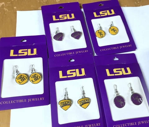 NWT $30 new LSU TIGERS Dangle EARRINGS Ear Rings Jewelry Solvar Tara woman Gift Cover