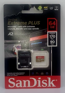 SanDisk Extreme PLUS 64GB Class 10 microSDXC Memory Card - SDSQXBZ-064G-AP6MA - Picture 1 of 2