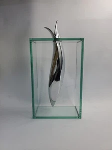 Lisa Mori for Inn Crystal Diving Whale Fish Vase Aluminum MCM Art Glass - Picture 1 of 7
