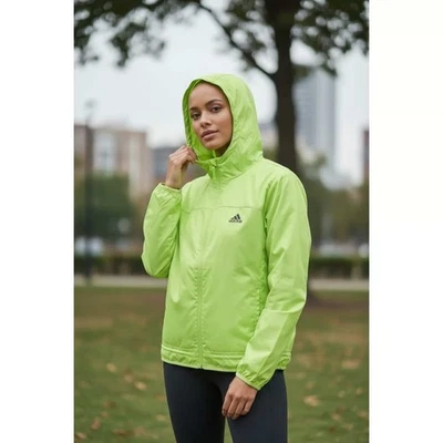Adidas Women's Lightweight Hooded Windbreaker Jacket Lime Green Size Large NEW - Image 1 of 4