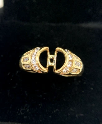 Anillo de oro 585 14k semi-montaje banda piedras Clr, talla 9,25,3,7 g,8 mm superior, GRATISgfBx $5 Foto 1 de 4