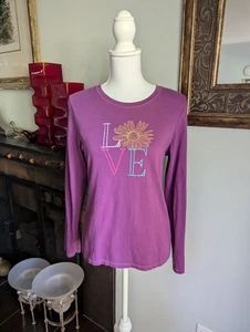 Life Is Good T-Shirt Womens Small LOVE Daisyclassic Fit Crew Long Sleeve Purple - Picture 1 of 9
