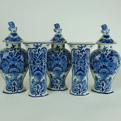 Delfter blau & weiße 5-teilige niederländische Garnitur von Vasen Vintage 191... - Bild 1 von 4