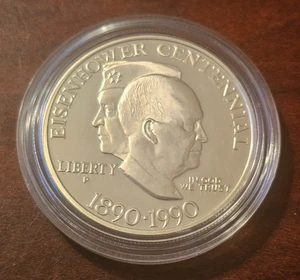1990-P Eisenhower Centennial 90% Silver Proof Commemorative $1 Dollar in Capsule - Picture 1 of 2