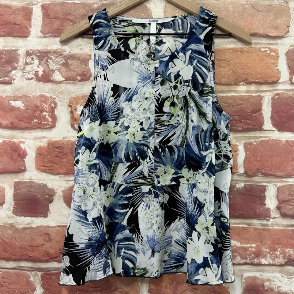 Kensie Top Camisa Mujer Pequeña Multicolor Tropical Floral Abstracto Popover Tank Foto 1 de 4