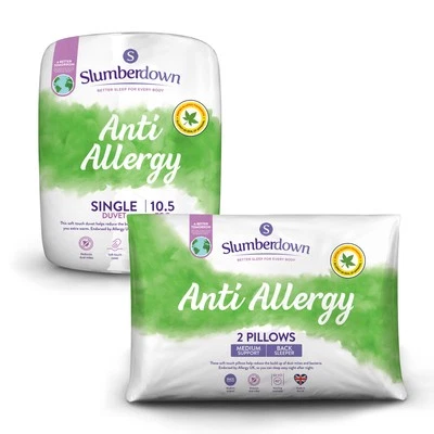 Slumberdown Anti Allergy, Anti Bacterial 10.5 Tog Duvet + 2 Pillows, Single