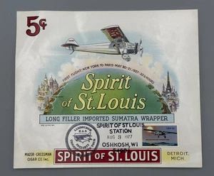 Spirit of St Louis 1977 Charles Lindbergh OSHKOSH WI etiqueta conmemorativa de cigarro - Imagen 1 de 8