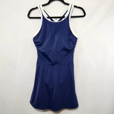 Lands End 10DDD Navy Tugless High Neck Long Padded Swim Dress Swimsuit Resort - Image 1 of 4