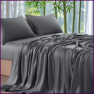 Luxus Bambus Kühlung Bettlaken Set 4 Stck. Weich Tiefe Taschen Laken Kissenbezüge - Bild 1 von 32