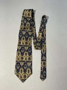 Bill Blass Men's 100% Silk Printed Pattern Necktie Tie Gold Blue 57” - Picture 1 of 7