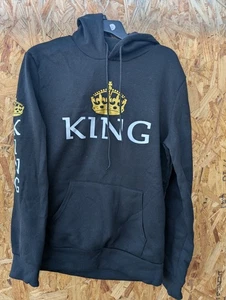 King Hoodie Medium Black Sweatshirt Pullover Sweater Streetwear Workout Crown - Picture 1 of 7