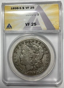 Dólar de plata Morgan 1898-S bonito original Anacs VF25 - Imagen 1 de 2