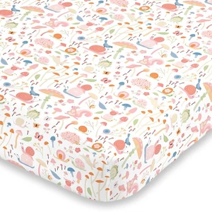 NoJo Spring Garden Pink, Green, Mini Crib Sheet, Orange, Ivory  - Picture 1 of 5