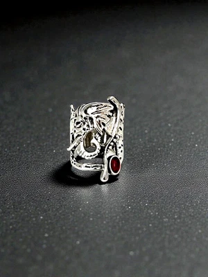Anillo informal diario BOHO tono plata elefante declaración cuentas rojas/piedra talla 10 Foto 1 de 4