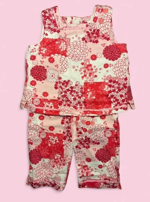 Conjunto de Pantalones y Top Floral Vintage Hanna Andersson Rosa y Rojo Talla 120 EE. UU. Talla 6-7 Foto 1 de 4