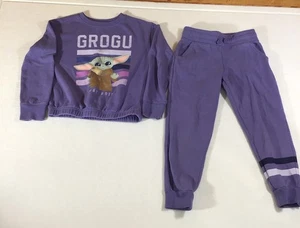 Disney's Girls Sz 6 Star Wars Grogu AKA Baby Yoda Top & Jogger Set Purple - Picture 1 of 23