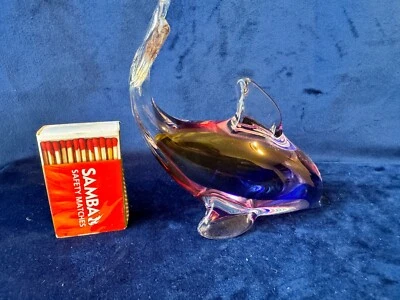 Vintage Art Glass Diving Dolphin Paperweight Figurine in Purple Blue & Clear - image 1 of 4