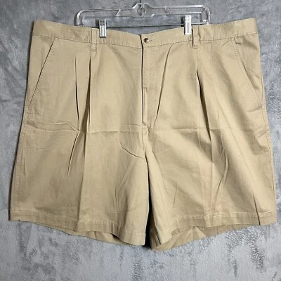 Shorts alforje grande e alto 100% algodão novo com etiquetas masculino 48B bege cáqui plissado - Imagem 1 de 4