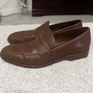 Coach Shoes Mens 7.5 Classic Brown Plain Leather Penny Loafer EUC Nice Slip Ons - Picture 1 of 11
