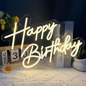 Happy Birthday Neon Sign for Wall Decor, Warm White LED Neon Light Signs, Art De - Picture 1 of 12