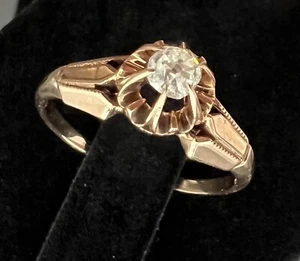Victorian Era Antique Engagement/Promise 14k Rose Gold Diamond Ring Size 7.5 - Picture 1 of 7