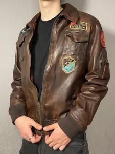 Vintage Brown Leather A-2 Flight Bomber Jacket Top Gun G3000 - Picture 1 of 17