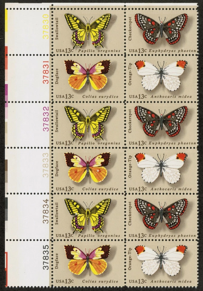 US USA Sc# 1715a MNH FVF PLATE# BLOCK Butterfly Dogface Swallowtail Checkerspot - Image 1 of 1