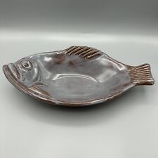 Vtg Thora Ovenware Rockfish Fish Bakeware Bowl Pottery Blue Grey Glazed 11.5”