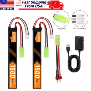 AIRSOFT LIPO BATTERY COMBAT 2S 7.4V 1500mAh Softair AEG mini Tamiya Plug+Charger - Picture 1 of 8