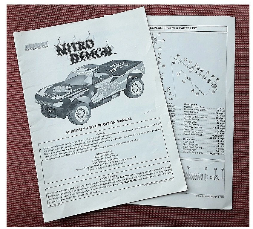 Vintage RC Car Truck Duratrax Nitro Demon owners manual w/exploded view SEEdescp - Image 1 of 2