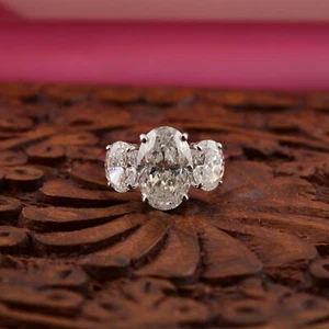 5.33 Ct Lab Grown CVD Oval Diamond Engagement Women Ring Jewelry 18k White Gold - Picture 1 of 9