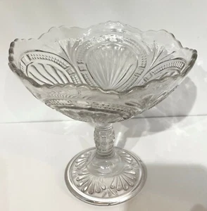 Large Vintage Depression Clear Pedestal Cut Glass Compote 7"T x 8" diameter - Picture 1 of 4
