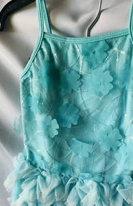Isobella And Chloe Aqua Girls Ruffle Sequins And Flowers Swimsuit Size 4 - Picture 1 of 8