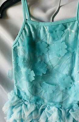 Traje de baño Isobella y Chloe Aqua para niñas con volantes lentejuelas y flores talla 4 Foto 1 de 4