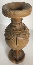 Vintage Olive Wood Vase Made in The Holy Land Figure Eagle & Floral Tree Design