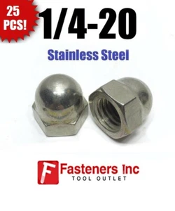(Qty 25) 1/4-20 Stainless Steel Cap Acorn Hex Nuts UNC Grade 18-8 / 304 - Picture 1 of 4