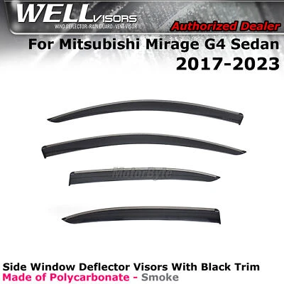 WELLvisors For 2017-2024 Mitsubishi Mirage G4 Sedan Window Visors Black Trim - Image 1 of 4