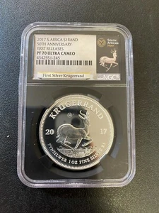 2017 S SOUTH AFRICA KRUGERRAND NGC PR-70 DCAM - SILVER PROOF - CERTIFIED SLAB - Picture 1 of 2
