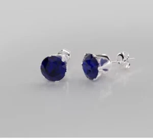 Pure Sterling Silver September Birthstone Sapphire cz 1ctw Round Stud Earrings - Picture 1 of 4