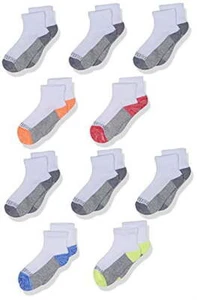 Fruit of the Loom Little Boys' 10 Pack Half Cushion Ankle Socks, White Assort, - Picture 1 of 1