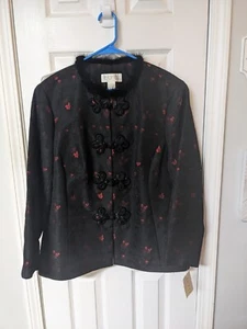 Liz Elana asiatischer Stil Jacke Blazer Damen schwarz rot Nerz Pelzbesatz Gr. 18 neu mit Etikett - Bild 1 von 20